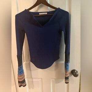 We The Free Navy and Multicolor Long Sleeve Waffle Top XS